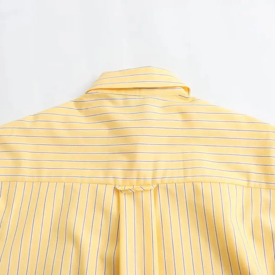 TRAF 2024 Spring New Product Women's Casual Loose Lapel Long sleeved Yellow Striped Poplin Single breasted Shirt