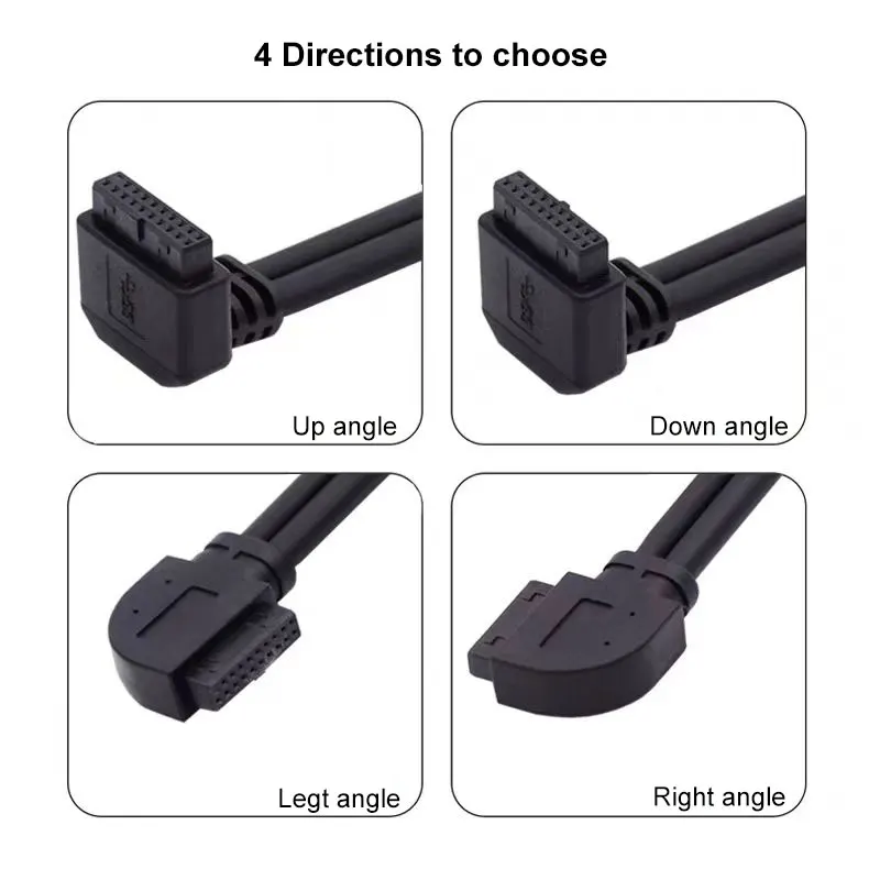 Angitu اللوحة الأمامية 19P ذكر إلى أنثى تمديد كابل 90 درجة اللوحة الأم Angl الجبهة USB 3.0 IDC ذكر إلى أنثى 20P كابل