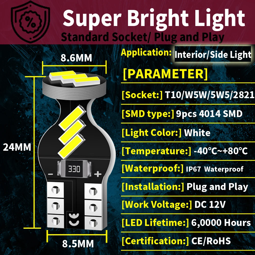 5W5 LED License Plate Light Bulb W5W T10 Lamp Canbus For Mitsubishi Galant Lancer Endeavor RVR i-MiEV Outlander Eclipse Endeavor