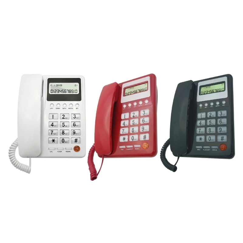 Desktop Corded Telephone with Caller Real Time Date & Week Display DTMF FSK System Desktop Landline Phone for Home Hotel R58F