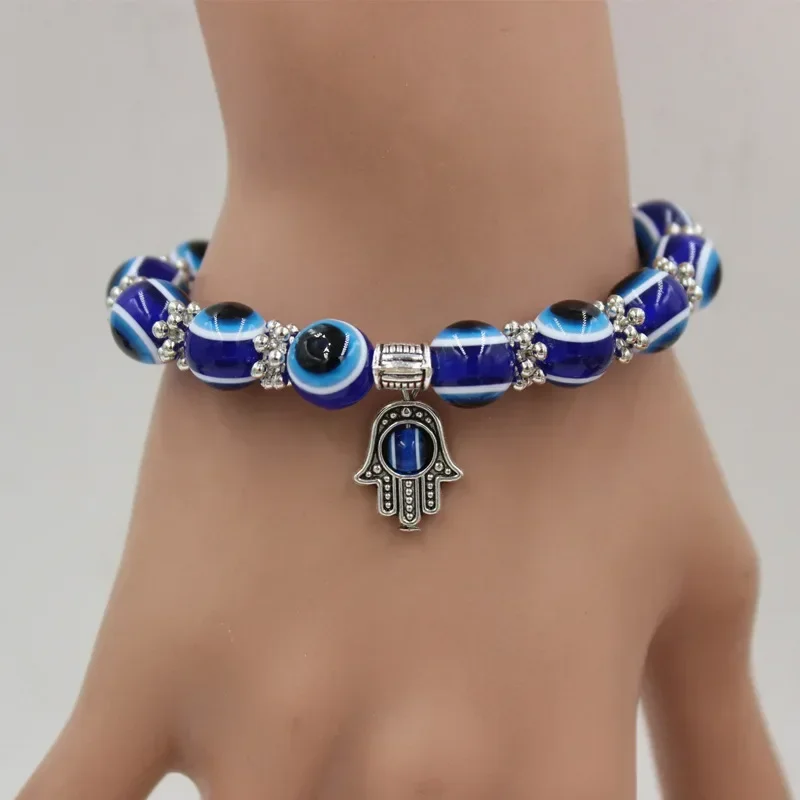 Classic Lucky Evil Eye Bracelets for Men Women Blue Evil Eye Palm Butterfly Pendant Beads Bangles Handmade Charm Jewelry