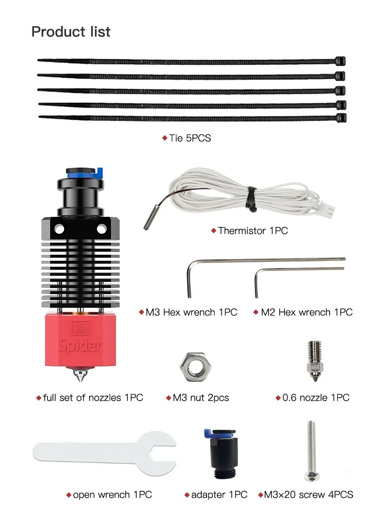 Imagem -05 - Creality Spider Kit Hotend de Alta Velocidade Bico Resistente ao Desgaste de Alta Temperatura Extrusões Suaves para Peças de Impressora 3d cr Ender