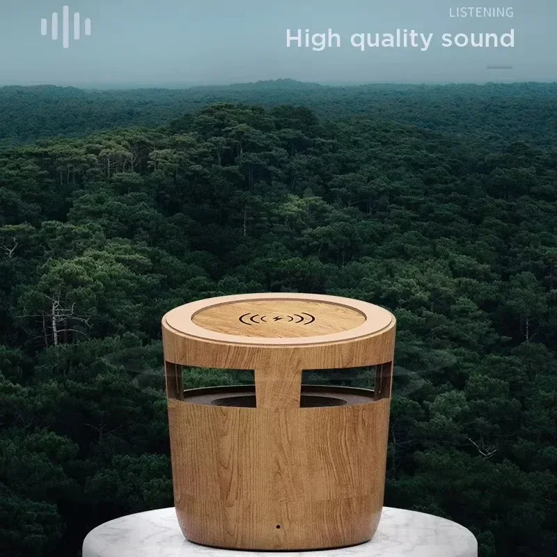 ลำโพงบลูทูธไร้สาย 10W พร้อมที่ชาร์จไร้สาย ดีไซน์ไม้ขนาดเล็กพกพาสะดวก เหมาะสำหรับวางบนโต๊ะหรือใช้งานกลางแจ้ง เสียงเบสหนักแน่น