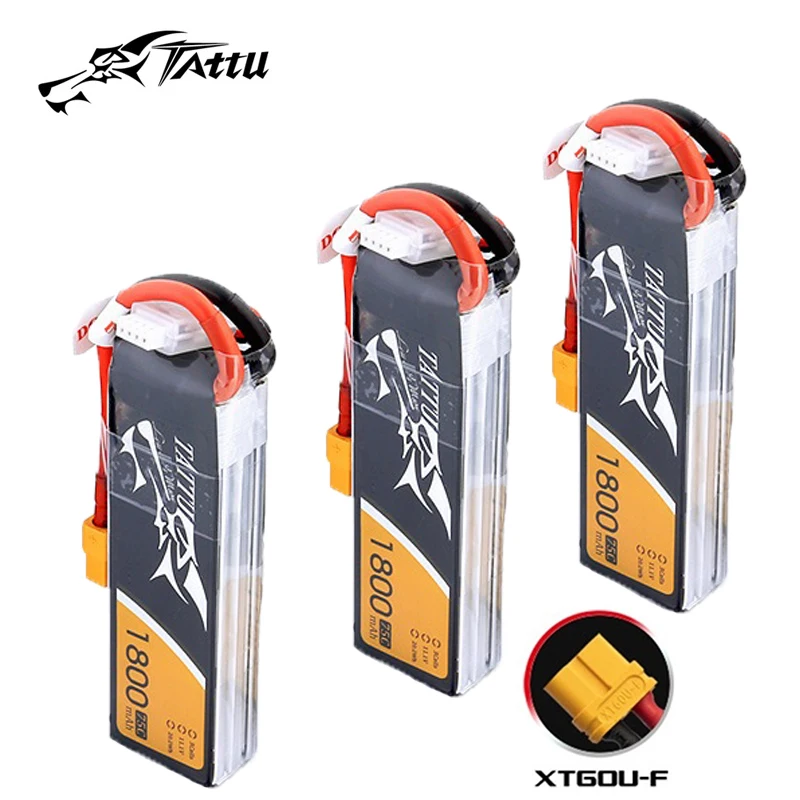 3Pcs TATTU 11.1V Lipo Battery 1800mAh 75C For RC FPV Airplane Quadcopter Helicopter Drone Parts With XT60 Plug 3S Battery