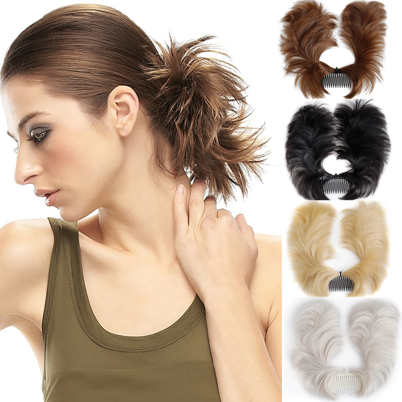 Women's Voluminous Messy Bun Hair Piece Comb - in with Bendable Metal Wire Heat - Resistant Synthetic DIY Creative Hairstyle
