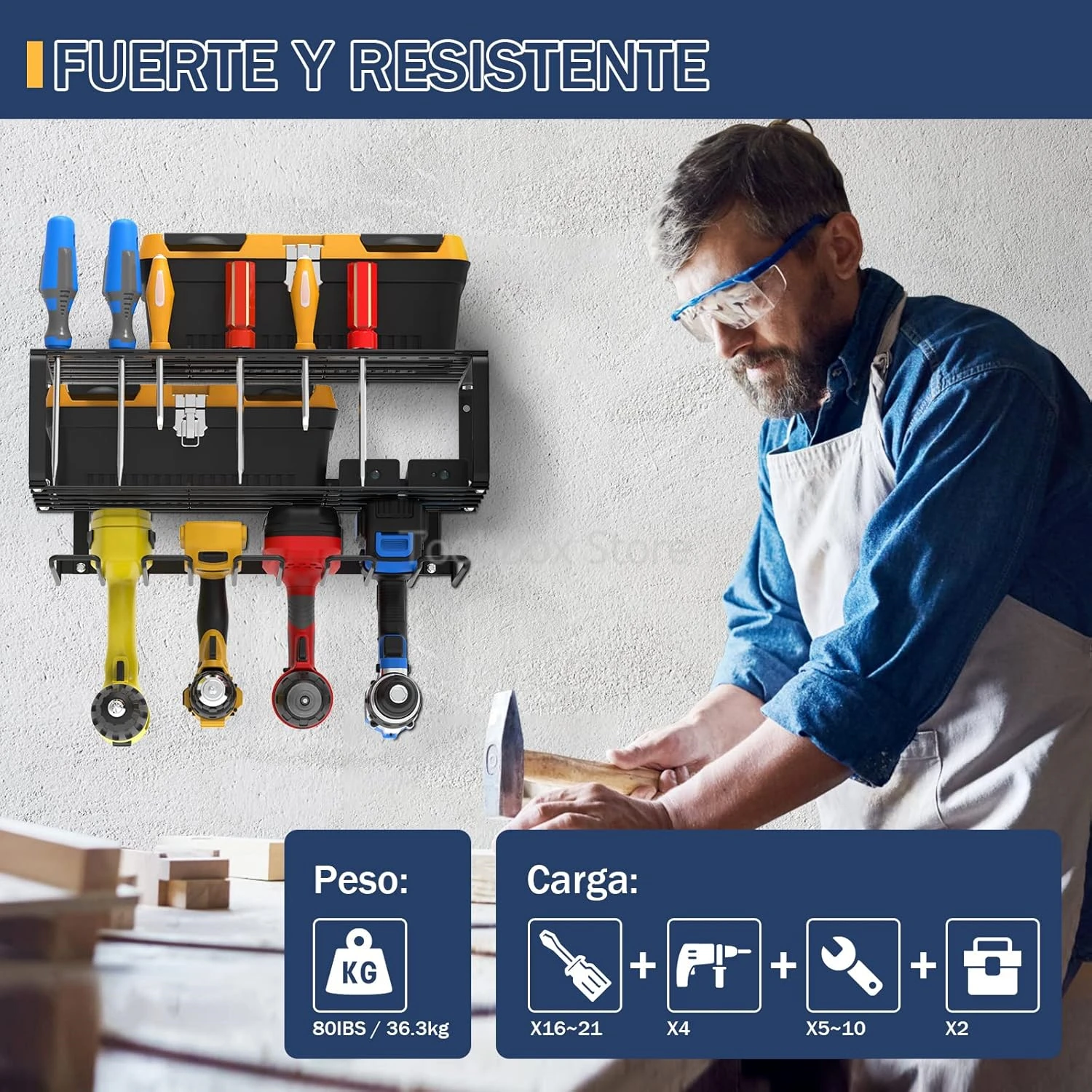 Imagem -04 - Suporte de Furadeira Elétrica de Parede Heavy Duty Power Tool Rack Camadas Gabinete de Ferramentas Flutuantes para Garagem e Oficina Organizador de Ferramentas