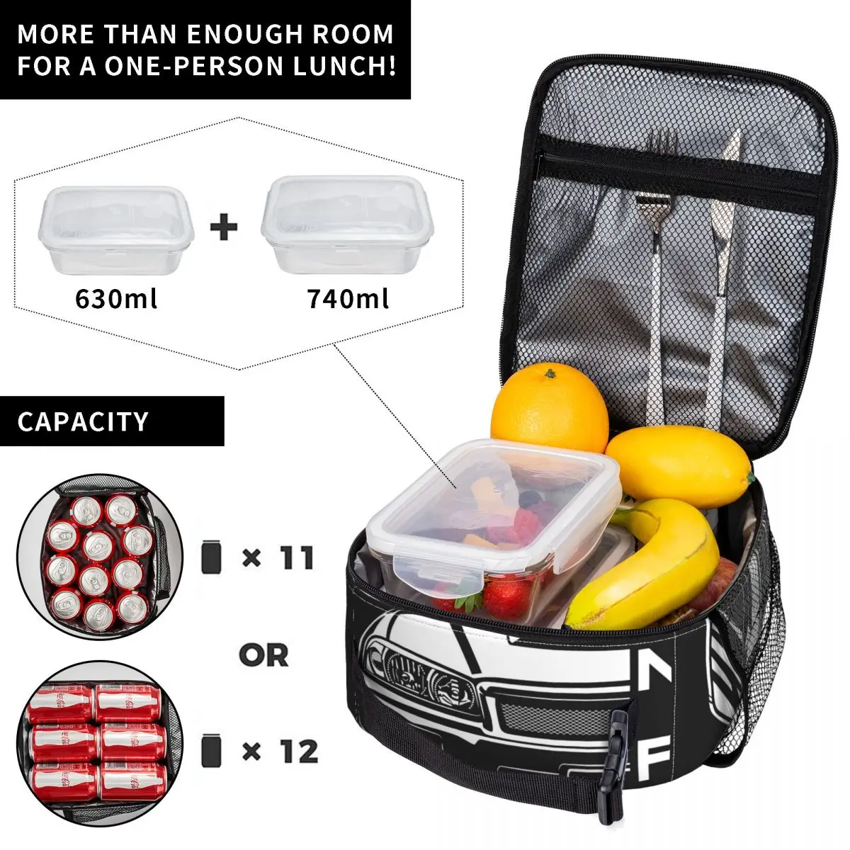 GTR R34 Skyline Jdm Car Merch Insulated Lunch Bag School Lunch Container Portable Unique Design Cooler Thermal Lunch Box