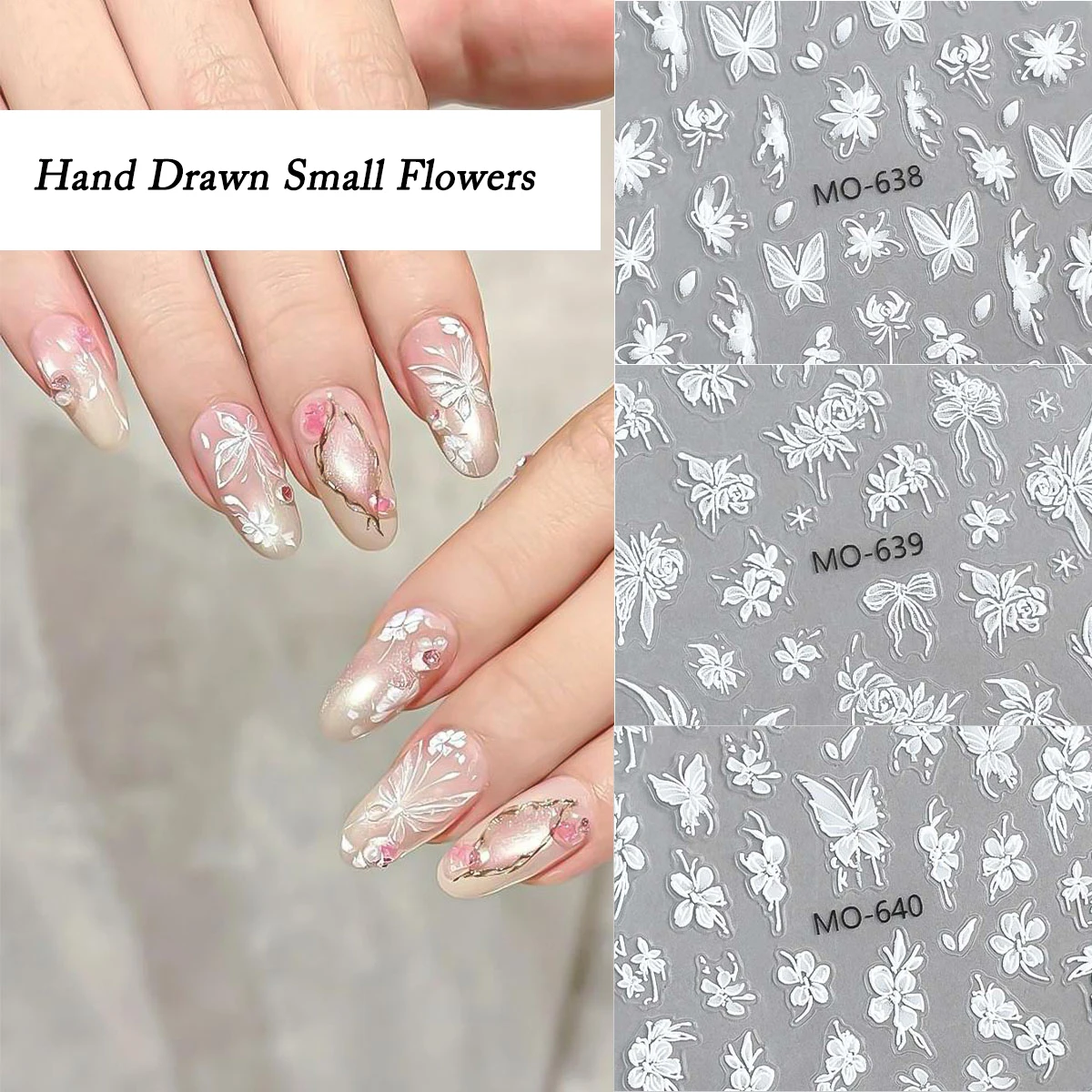 Autocollants pour ongles papillon et fleurs en relief 5D blanc, 3/6 feuilles, autocollants auto-adhésifs Style dentelle féerique pour Nail Art, pour manucure en Gel