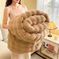 Luxury Premium Imitating Rabbit Fur Blanket Double-sided Plush Thickened Multifunctional Air Conditioning Blanket Nap Blanket