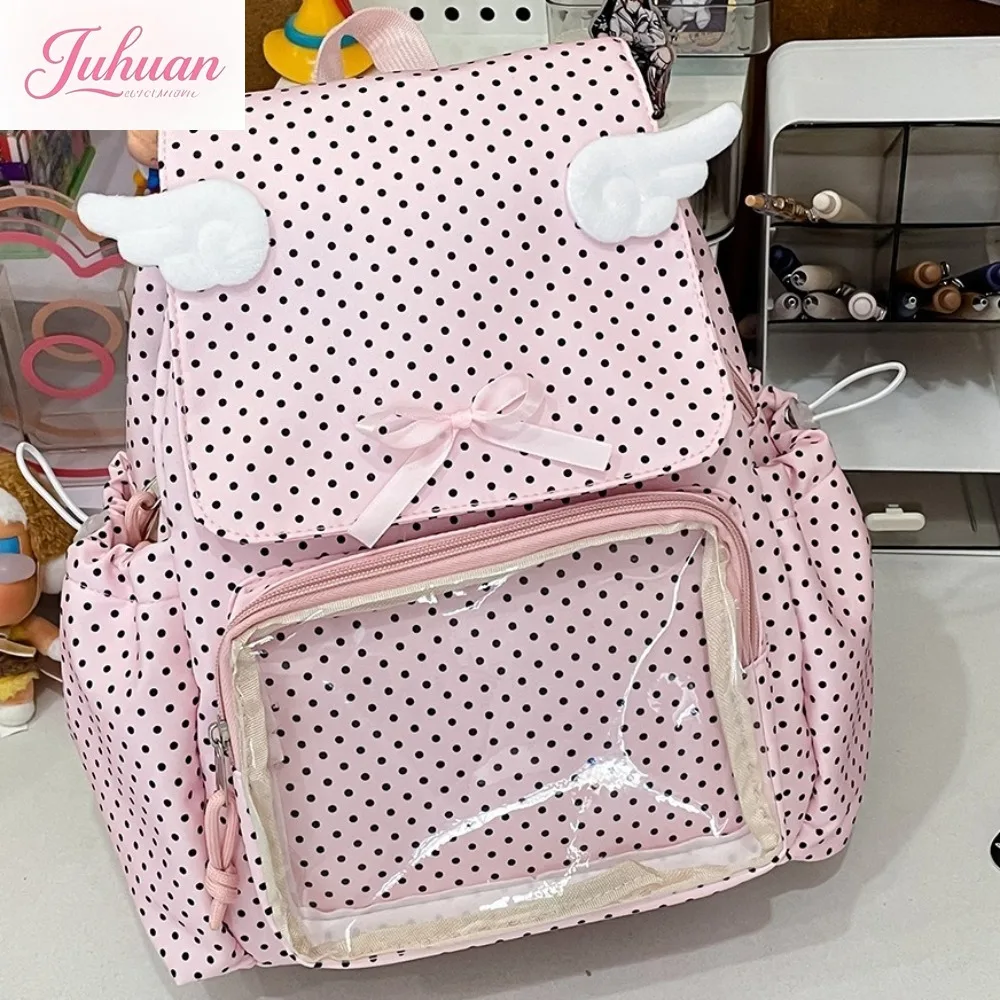 دوت طباعة Mochilas Mujer الحلو القوس تقسم Mochila الرباط جيوب حقيبة المراهقات على ظهره جديد Ins حقائب للمرأة