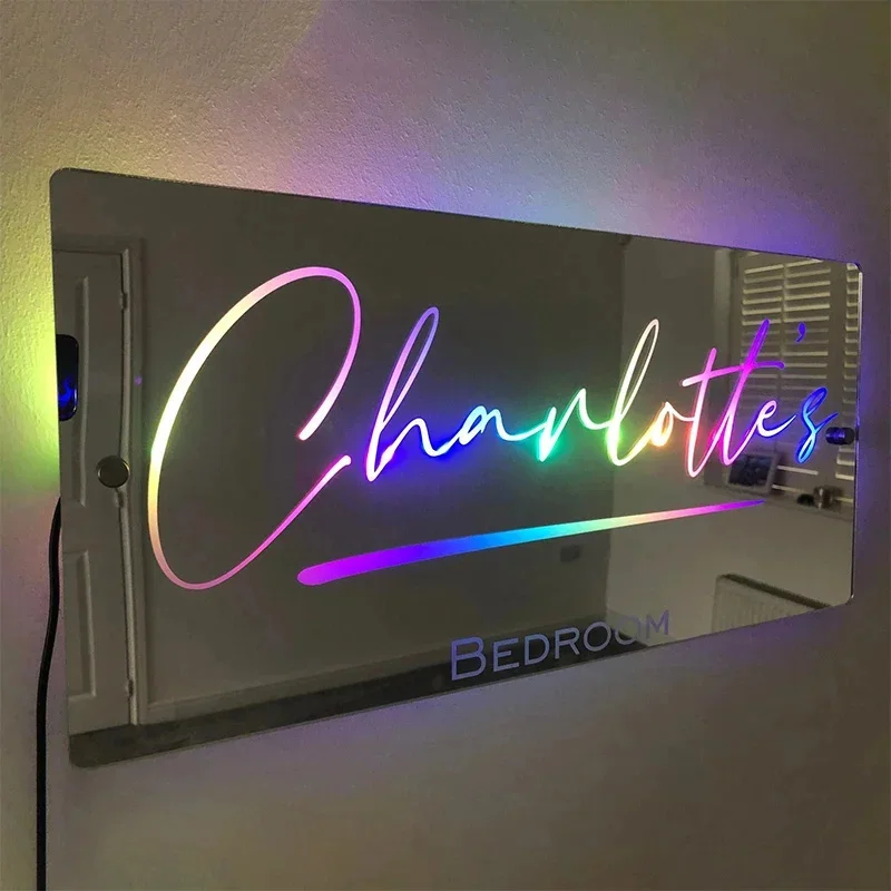 Personalized Name Mirror LED Light Custom Name Night Light Door Plate Home Room Entry Door Dormitory Signage Room Decor Gift