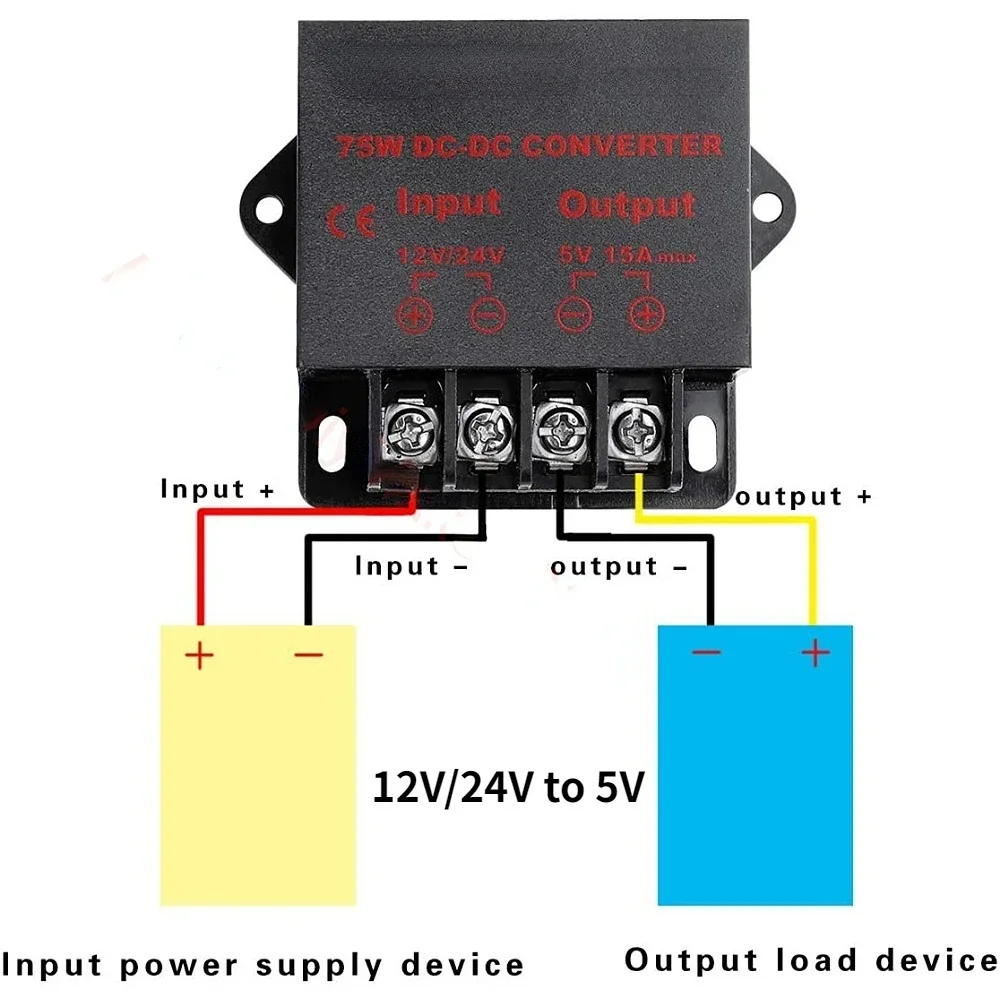 12V/24V to 5V 5A 15AMP 3A 10A 24V to 5V 12V to 5V 3A 5A 10A 15A Car Step Down Reducer DC DC Converter Regulator