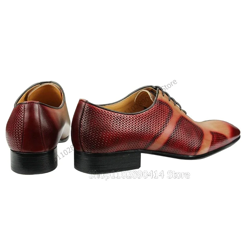 Chaussures Derby respirantes à bout pointu pour hommes, chaussures provoqué, rouge, marron, mode à lacets, luxe, fait à la main, fête, banquet