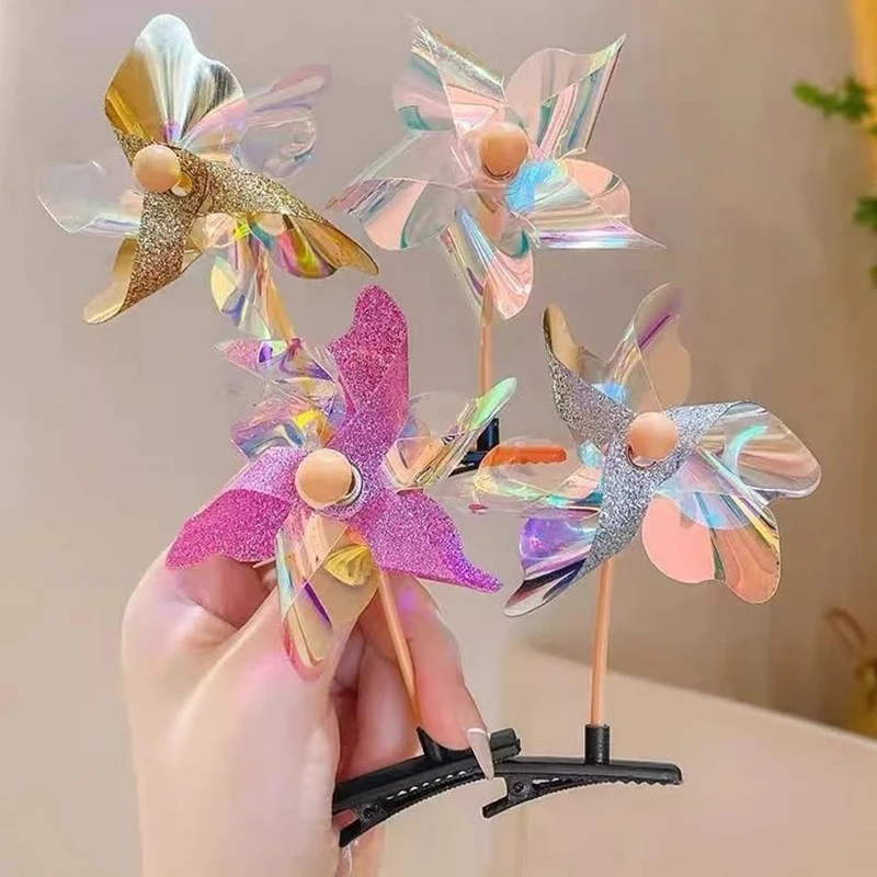 5pcs Women\'s Multicolor Windmill Hair Clips Cute And Sweet Windmill Plastic Hairpin For Graduations Kindergartens Festival Pins