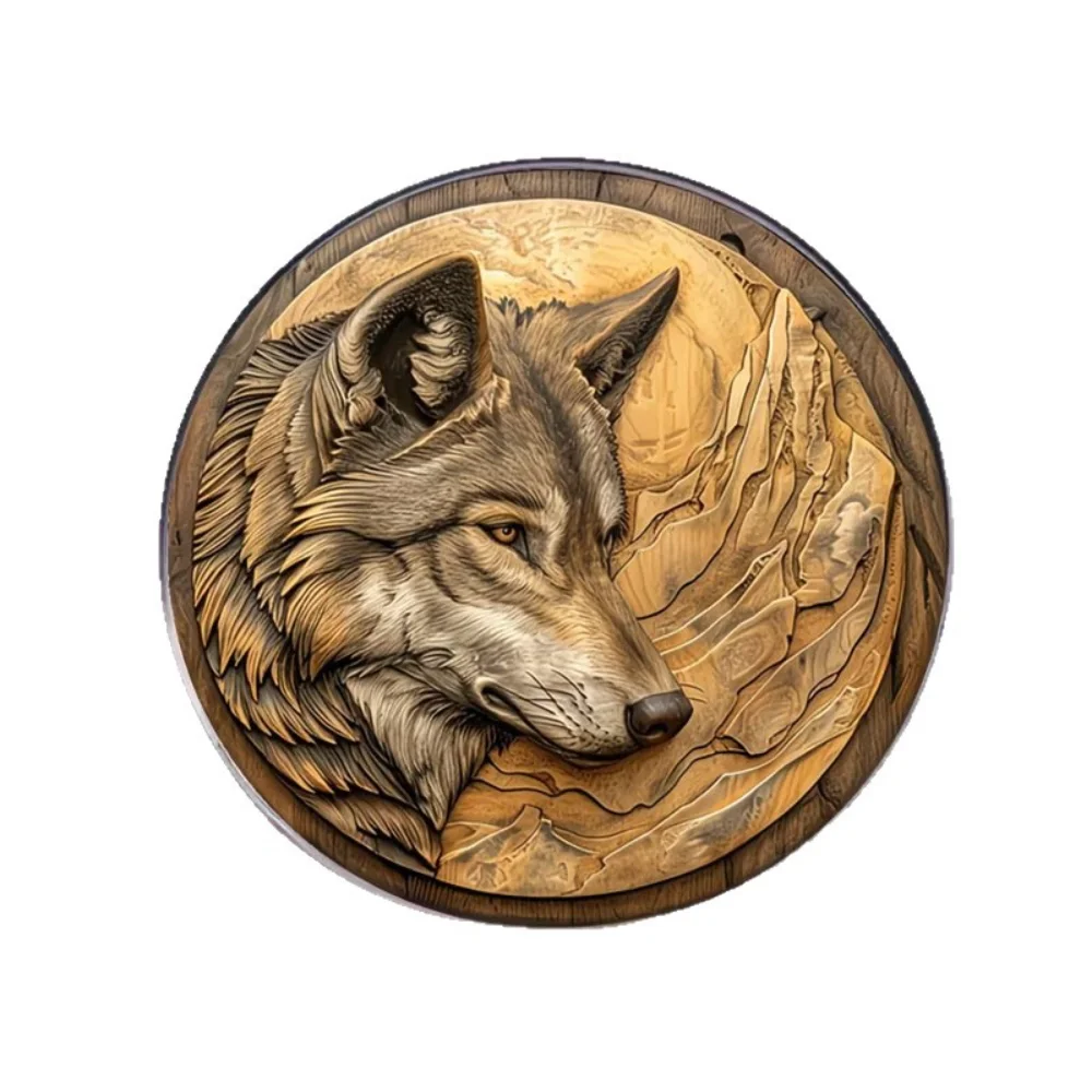 Vintage Moonnight Lone Wolf Brooch Forest Wolf Animal Theme Stainless Steel Flat Badge Wolf Head Glass Texture Brooch Accessory