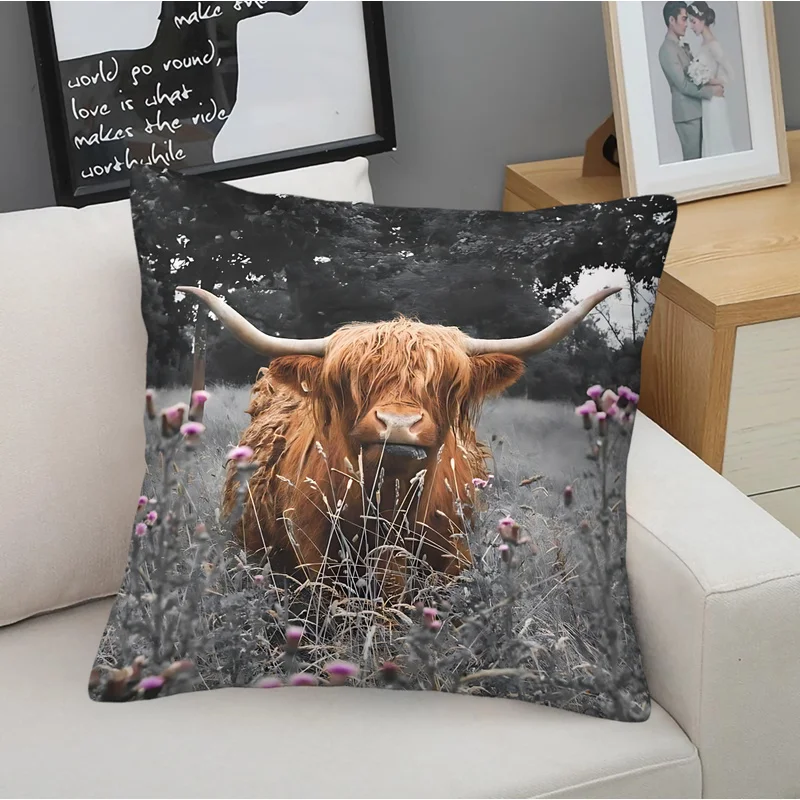 Modern Style Square Throw Pillow(With Pillow Insert),Highland Cow Print,Comfortable Resilience,Ideal Perfect Housewarming Gift