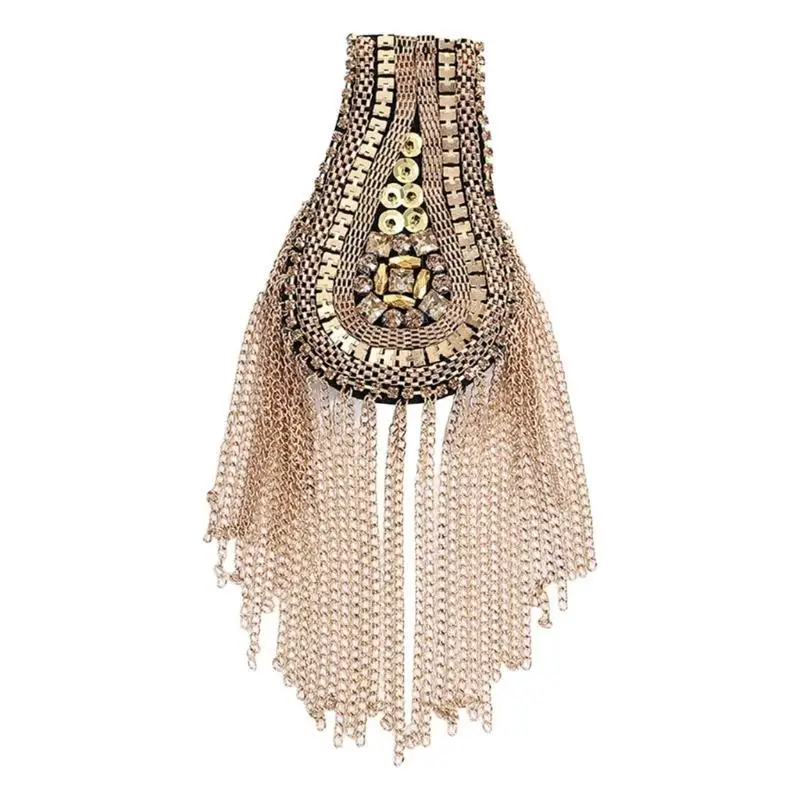 

39BD Fringed Chain Shoulder Badge Crystal Epaulets for Formal Stage Props Costume
