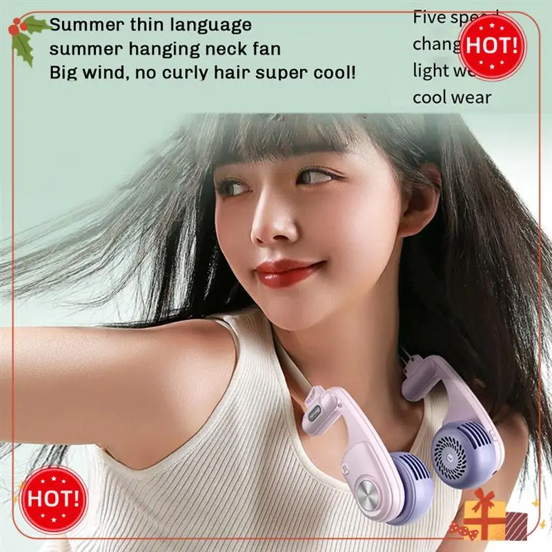 مروحة رقبة محمولة من ABLE، مروحة شخصية يمكن ارتداؤها بقدرة 1600 مللي أمبير في الساعة مع 5 سرعات قابلة للتعديل، مروحة للرقبة للسفر