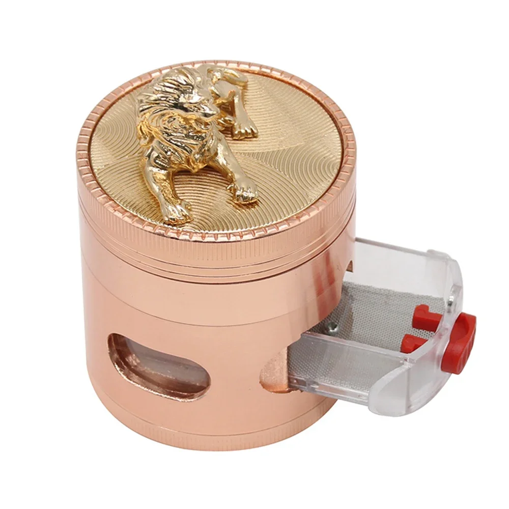 Lion Style Tobacco Grinder 63mm Crusher 4 Parts Mesh Screen with Draw Pollen Catcher Pink Gold Herb Spice Crucher