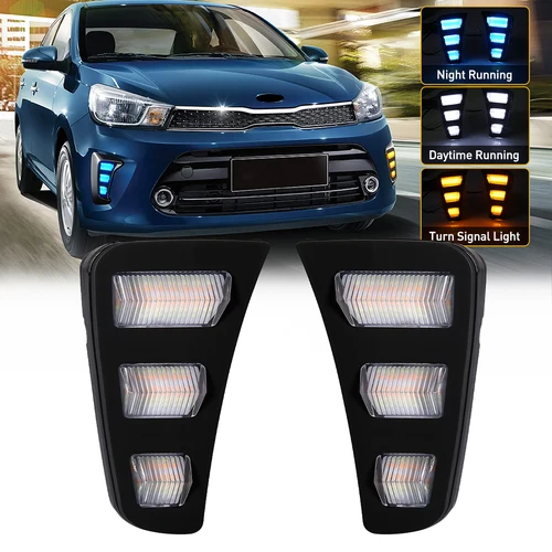 Imagen 2 del producto Luces Led DRL para Kia Pegas 2018 2019, luces de circulación diurna, señal de giro dinámica, luces antiniebla, accesorios para coche blanco, amarillo y azul, 12V