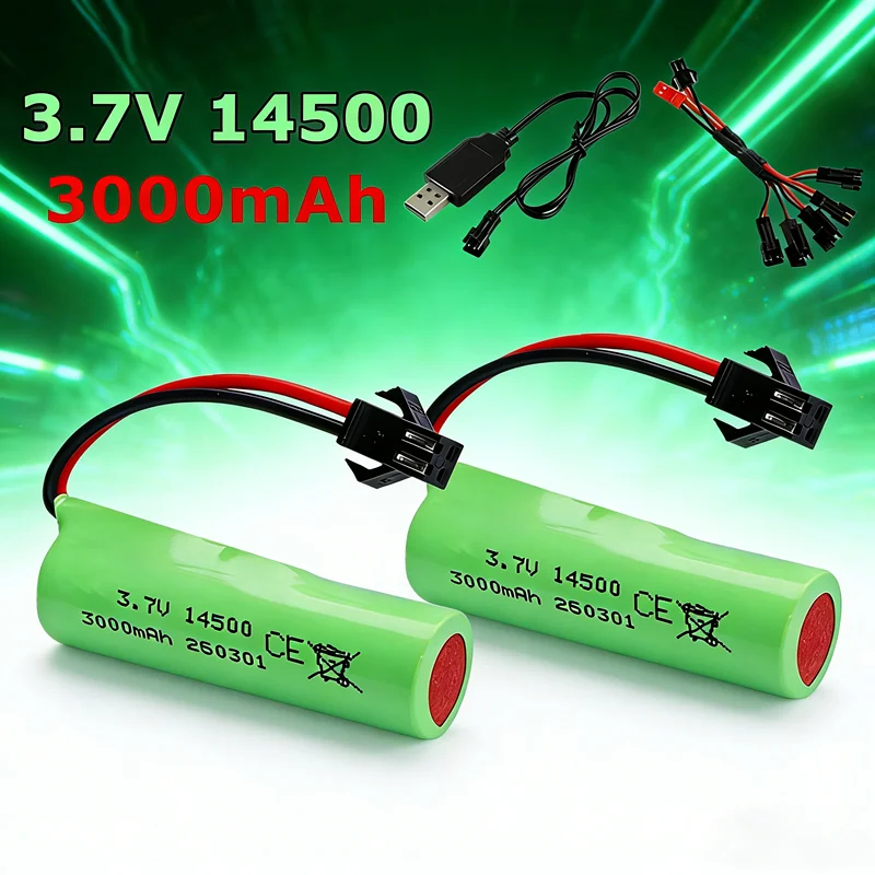 3,7V 3000mAh 14500 Li-Ionen-Akku mit SM-Ladegerät für RS 911 Auto SG204PRO SU7/8067/DK-087 Hochgeschwindigkeits-Drift RC-Fahrzeug-Akku
