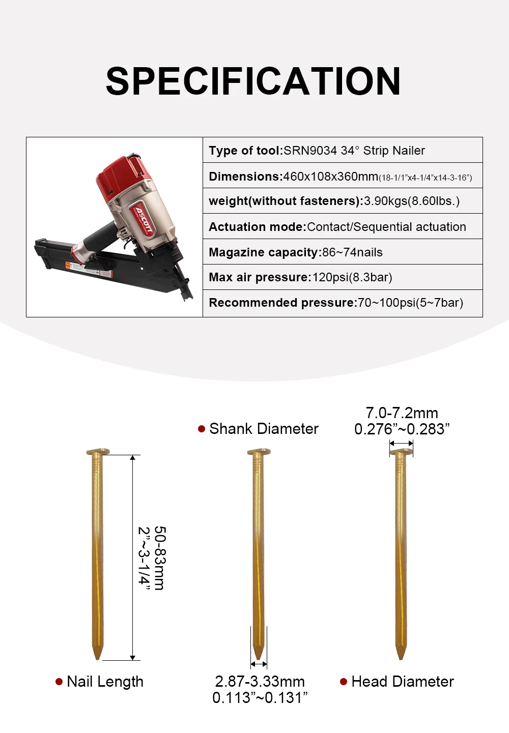 34 Degree Paper Framing Nail Gun 9034 Framing Nail Gun for Floor and Wall Framing