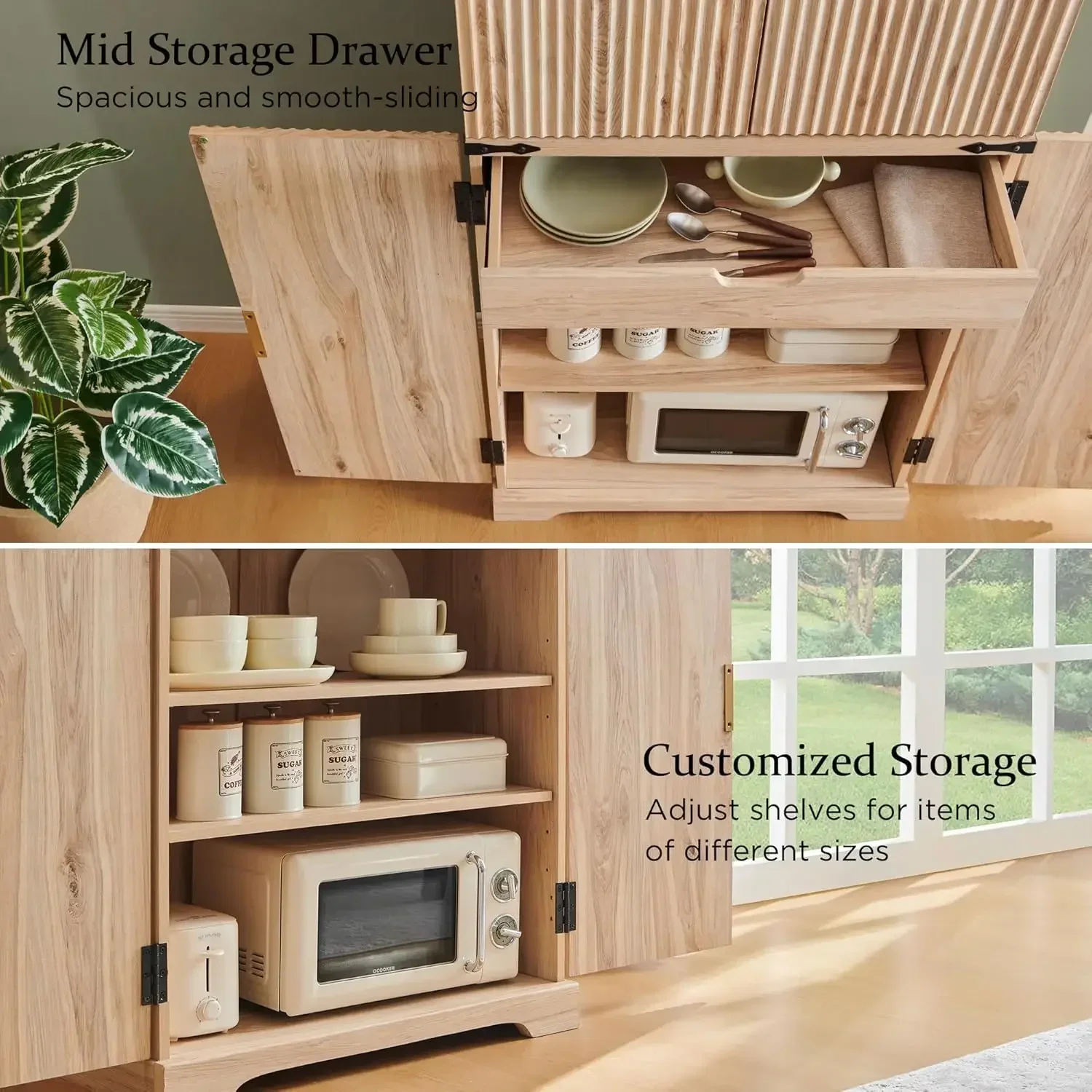 [XMSJ-مخزون محدود، اشتر الآن! ]خزانة مخزن، خزانة تخزين حديثة بطول 72 بوصة، منظم، أرفف قابلة للتعديل، غرفة الطعام، غرفة المعيشة