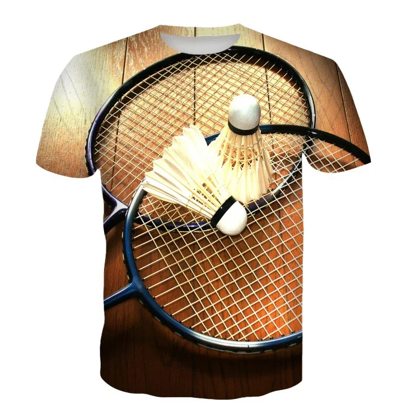 Men's and women's badminton 3D printed T-shirts, pleated sports street clothing, fashionable round neck T-shirts, children's lar