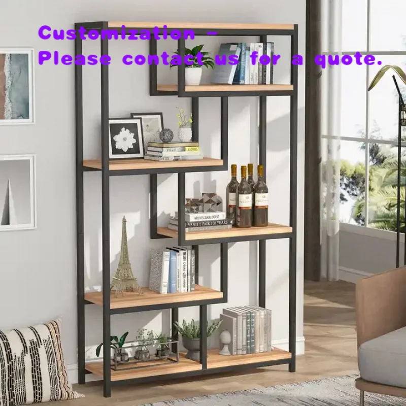 

Книжный шкаф в стиле лёгкой роскоши, современный дизайн, деревянные полки, винтажный деревянно-металлический стеллаж, простой стальной каркас из нержавеющей стали.