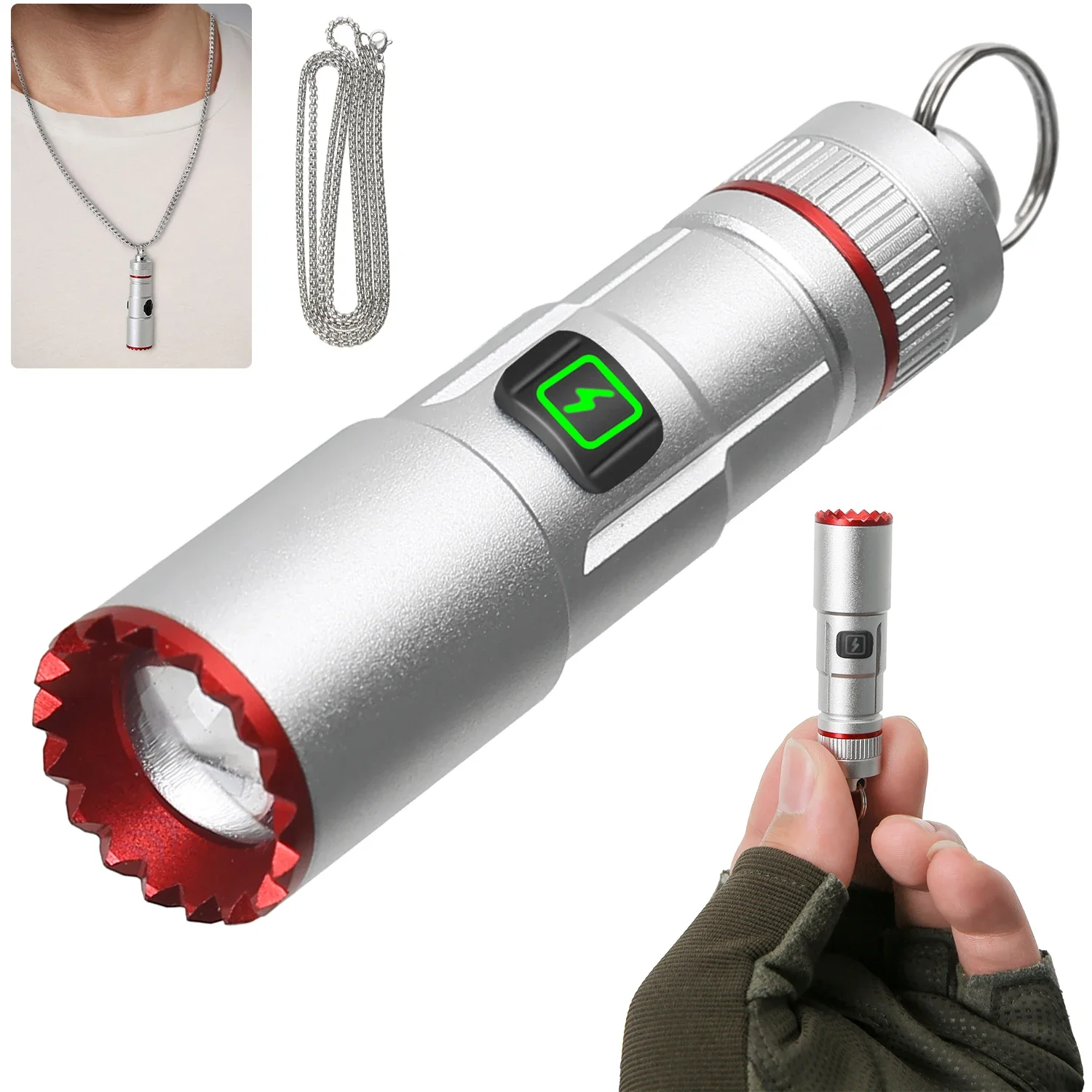 1000LM MINI Portable LED Flashlight USB Rechargeable Torch with Necklace Keychain Flashlights Camping Fishing Pocket Lantern