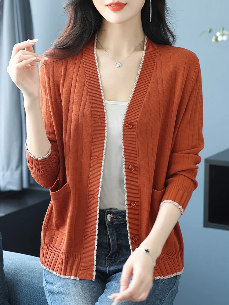 Pull cardigan à manches longues pour femmes, tricot à simple boutonnage, vêtements solides, printemps, automne