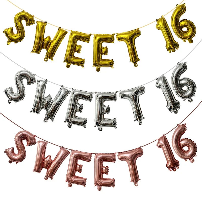 7 Stück 16 Zoll süße 16 Folienballons Happy Birthday Party Dekor Junge Mädchen 16 Jahre Jubiläumsfeier Ballons 16. Geburtstag Zubehör
