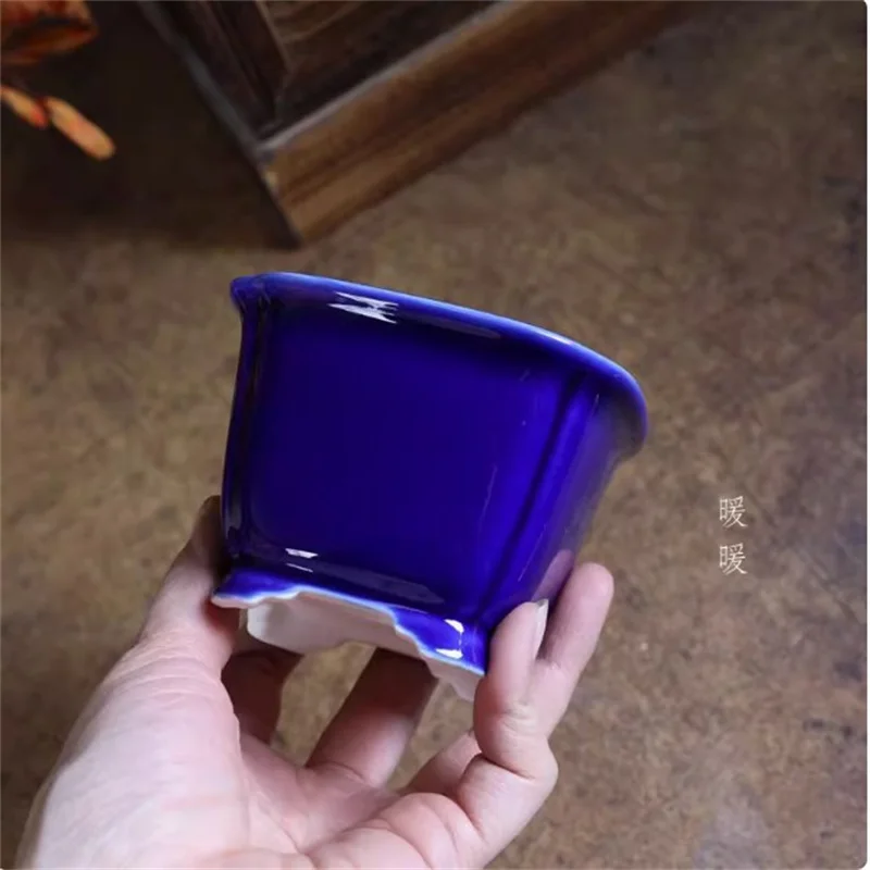 Pure Color Glazed Square Porcelain Bonsai Pot,Small Flower Vase,Dormitory Planting, Desk Table, Garden Decoration
