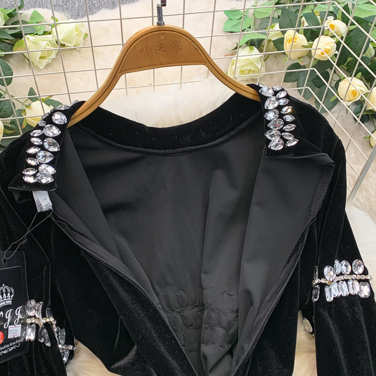 أنيقة خمر حجر الراين القطيفة طويلة الأكمام أنيقة الجنية الكورية أزياء الخريف فستان الشمس النساء الملابس #3