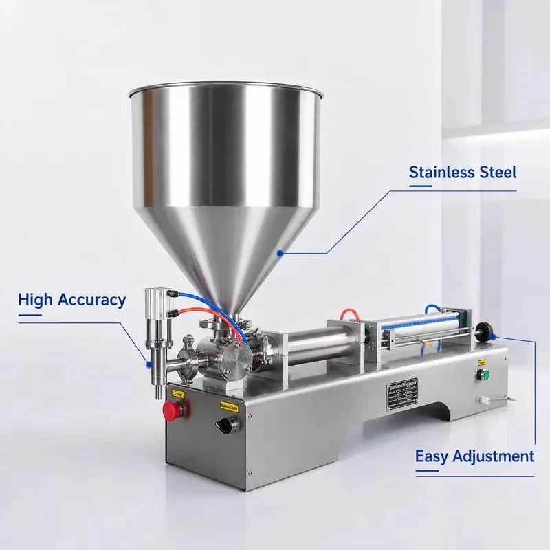 Single Pneumatic 220V 5-50ml 10-30 BPM ±0.5% 304SS for Sauce Honey Jam Ketchup DG-50 Piston Paste Filling Machine