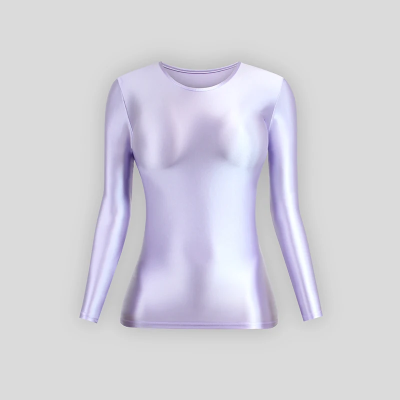 XCKNY satin glossy Long Sleeve Elastic high Neck Tight Sports Basic Shirt solid shiny top Casual Fashion T-shirt