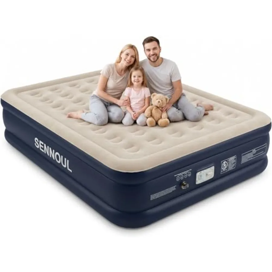 Air Mattress Queen with Built-in Pump for Home, Guest, Camping PVC, Gray 18 Raised Comfort, Upgraded Non-Slip Surface, 650 lbs