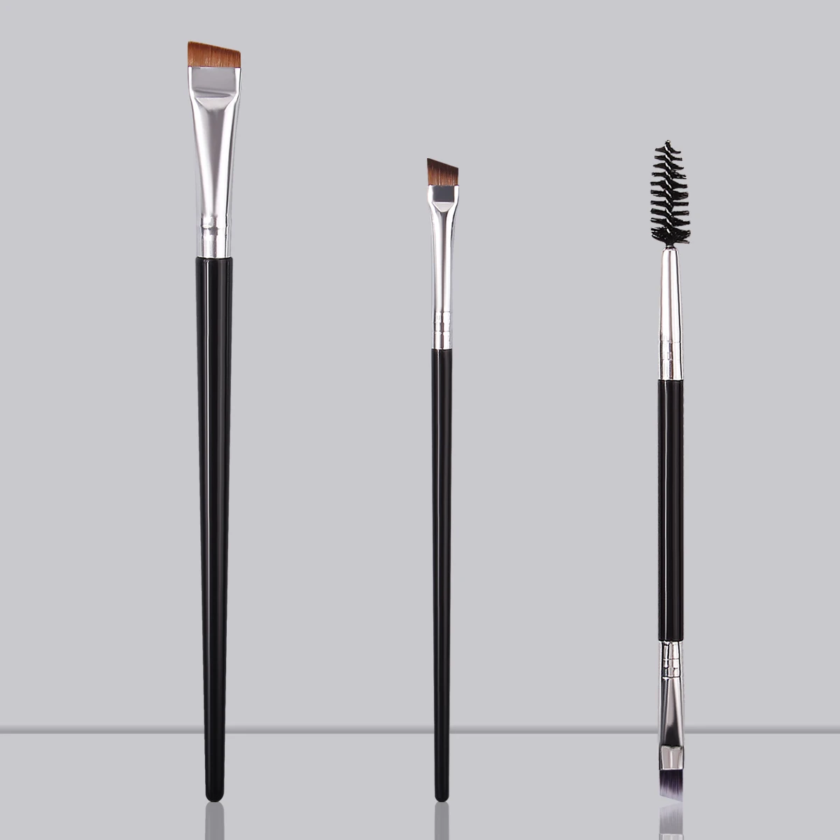 2 pennelli per eyeliner a lama grande e piccola ultra-sottile e 1 pennello per dettagli ciglia a spirale a doppia testa Strumenti per pennelli per trucco