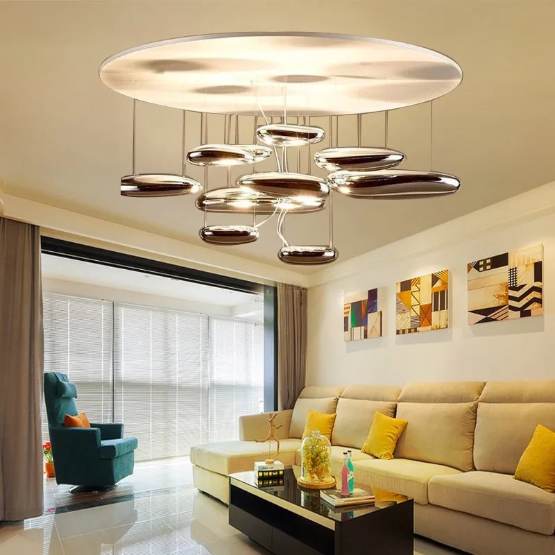 Mercury Ceiling Lamp Modern Living Dinnng Room Home Decor Metal Sliver Pebble Lamp Villa Lobby Bar Luxury Light Fixtures