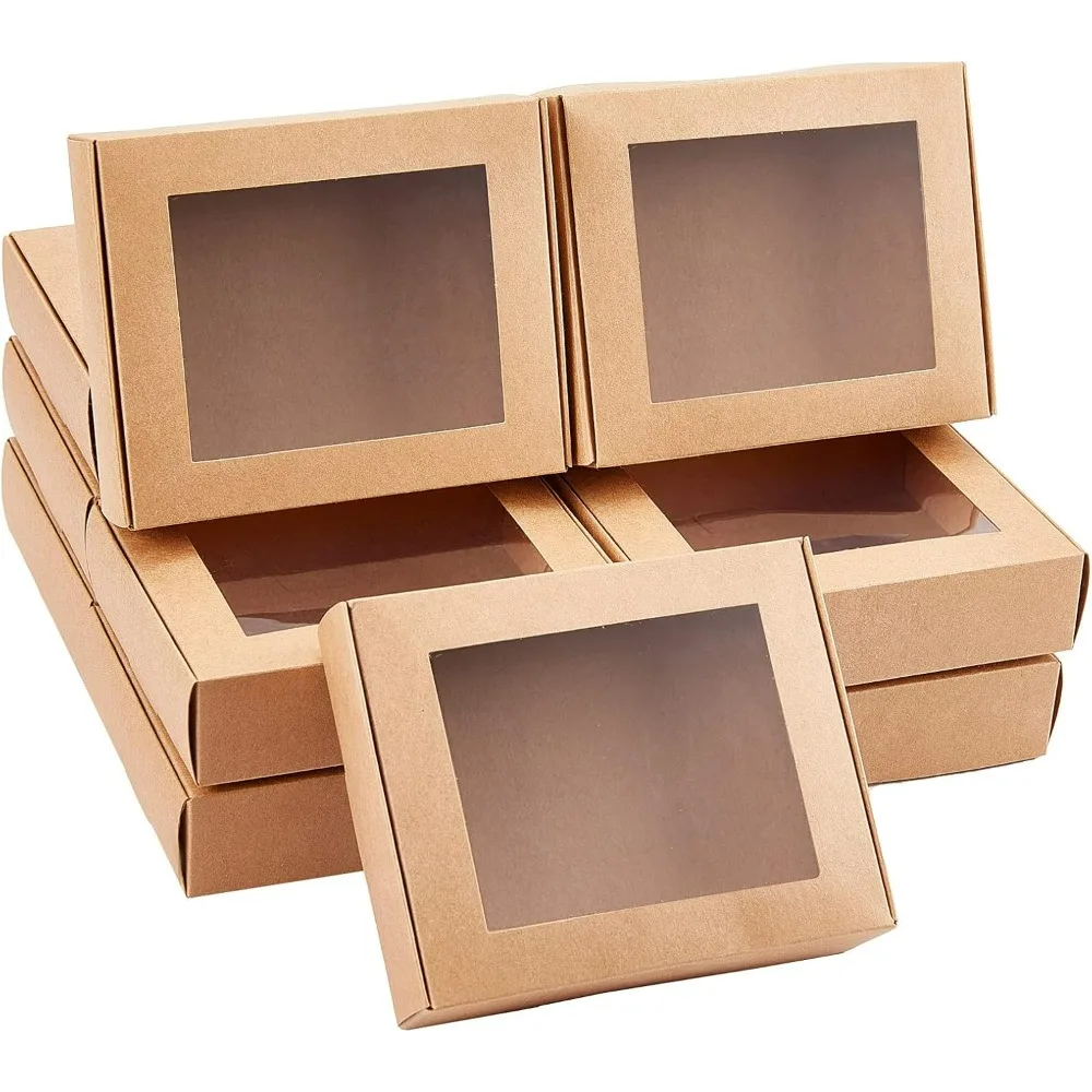 24 Pcs Camel Gift Box Fold Paper Boxes Cookie Bakery  Kraft Treat with Window 10x8cm for Party Favor Treats