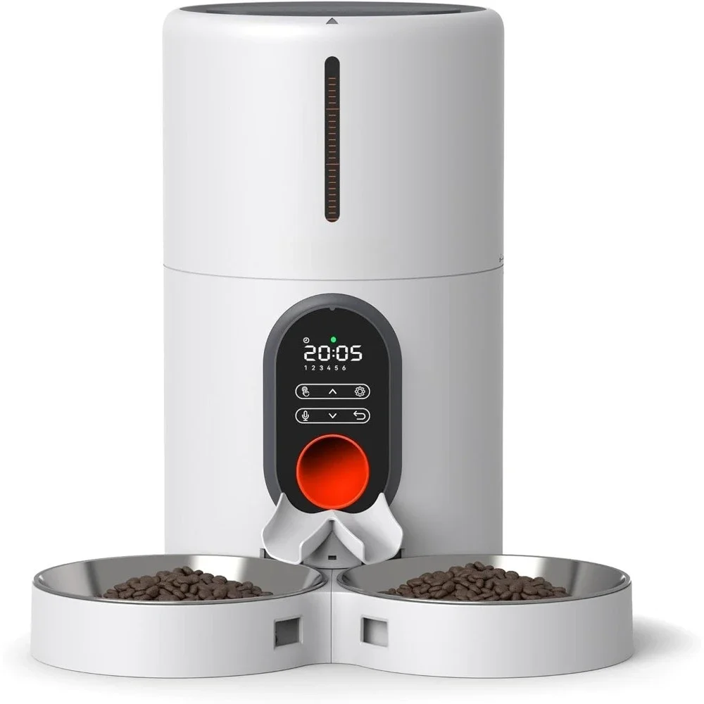 

Dual Power Supply Auto Pet Feeder for Cats and Dogs ,Timed Cat Feeder with Stainless Steel Bowl, Programmable 1-6 Meals Control