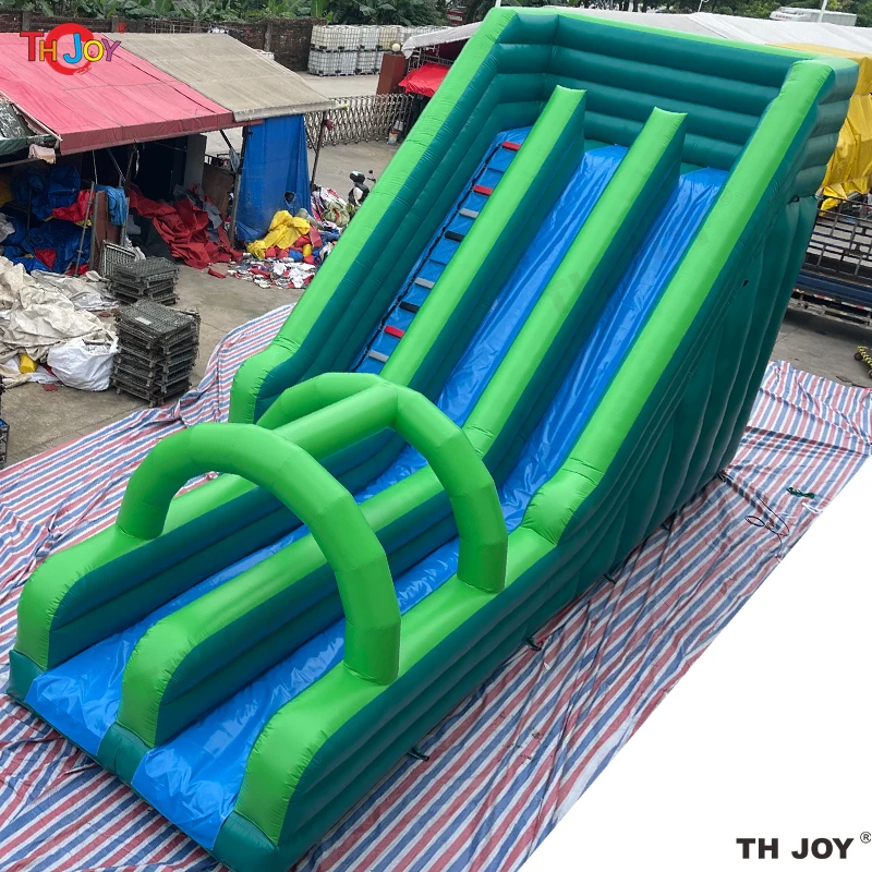 12x5m Outdoor Giant Commercial Grade Pvc  Green Color Double Lanes Inflatable Dry Slide For Kids And Adults