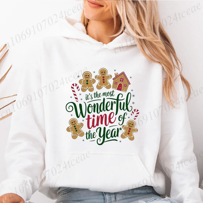 Nieuwe hoodies Het is de mooiste tijd van het jaar Print Dames Hoodies Sweatshirt met capuchon en ritssluiting Peperkoek Kerstshirts