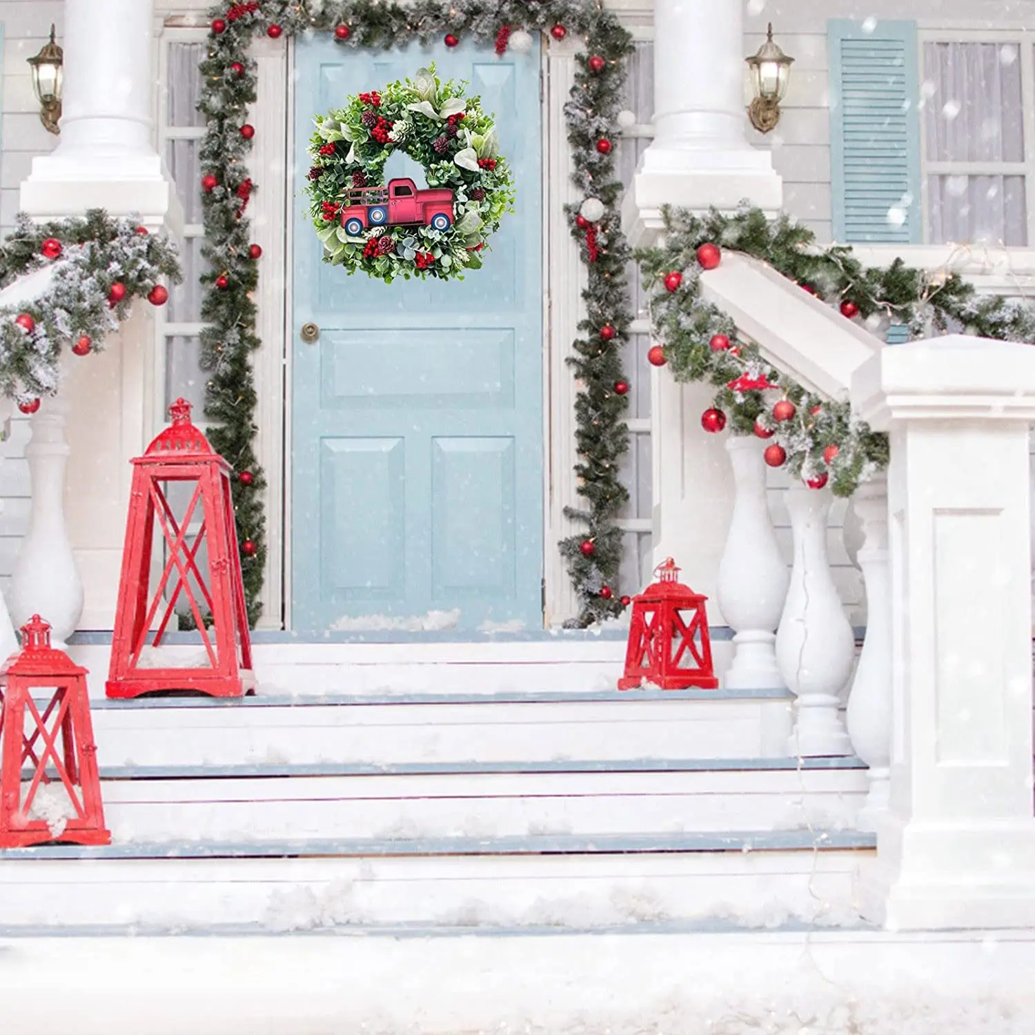 CMHI-ヴィンテージトラックベリー秋のリース玄関ドア用ヴィンテージクリスマスリースホリデー松ぼっくりリースハンギングガーランド