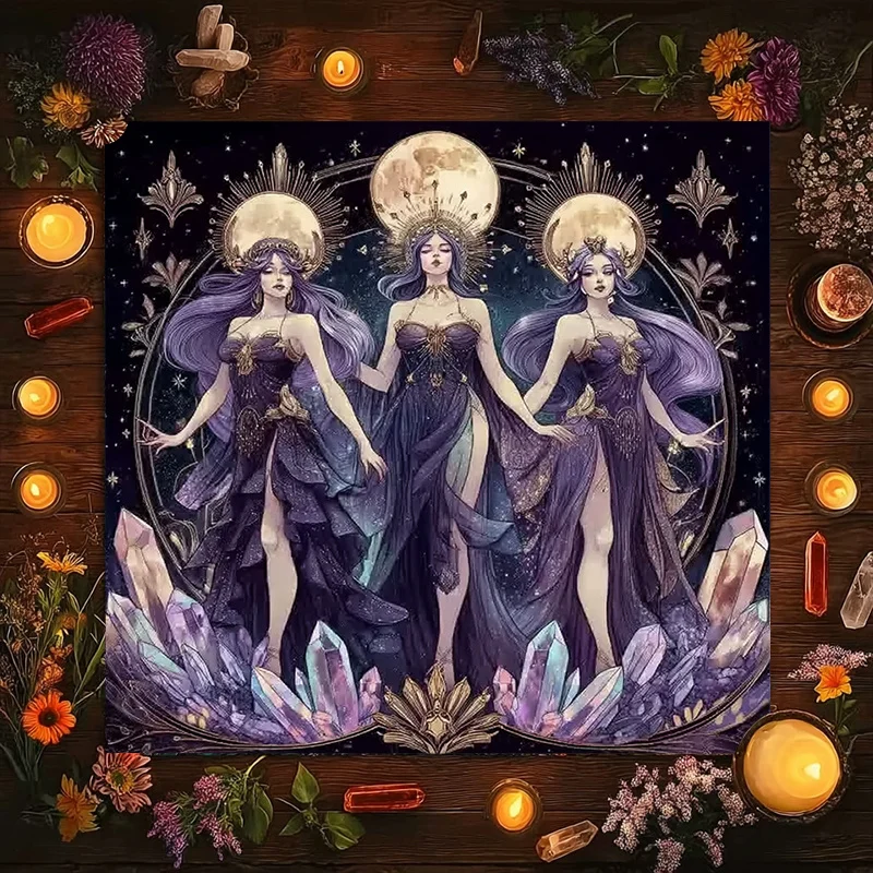 Tarot Clothes for Table Tarot Cloth Astrology Sun 1Pc Three Muse Crystal Surround Mysterious Square Altar Cloth, Vintage Witch