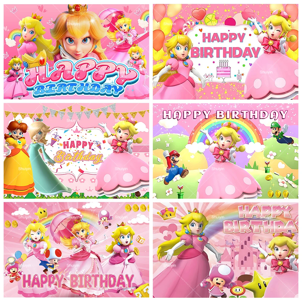 

Cartoon Pink Bow Peach Princess Theme Background Kid's Birthday Party Decor Girl Baby Shower Banner Supplies Photo Backdrop Gift