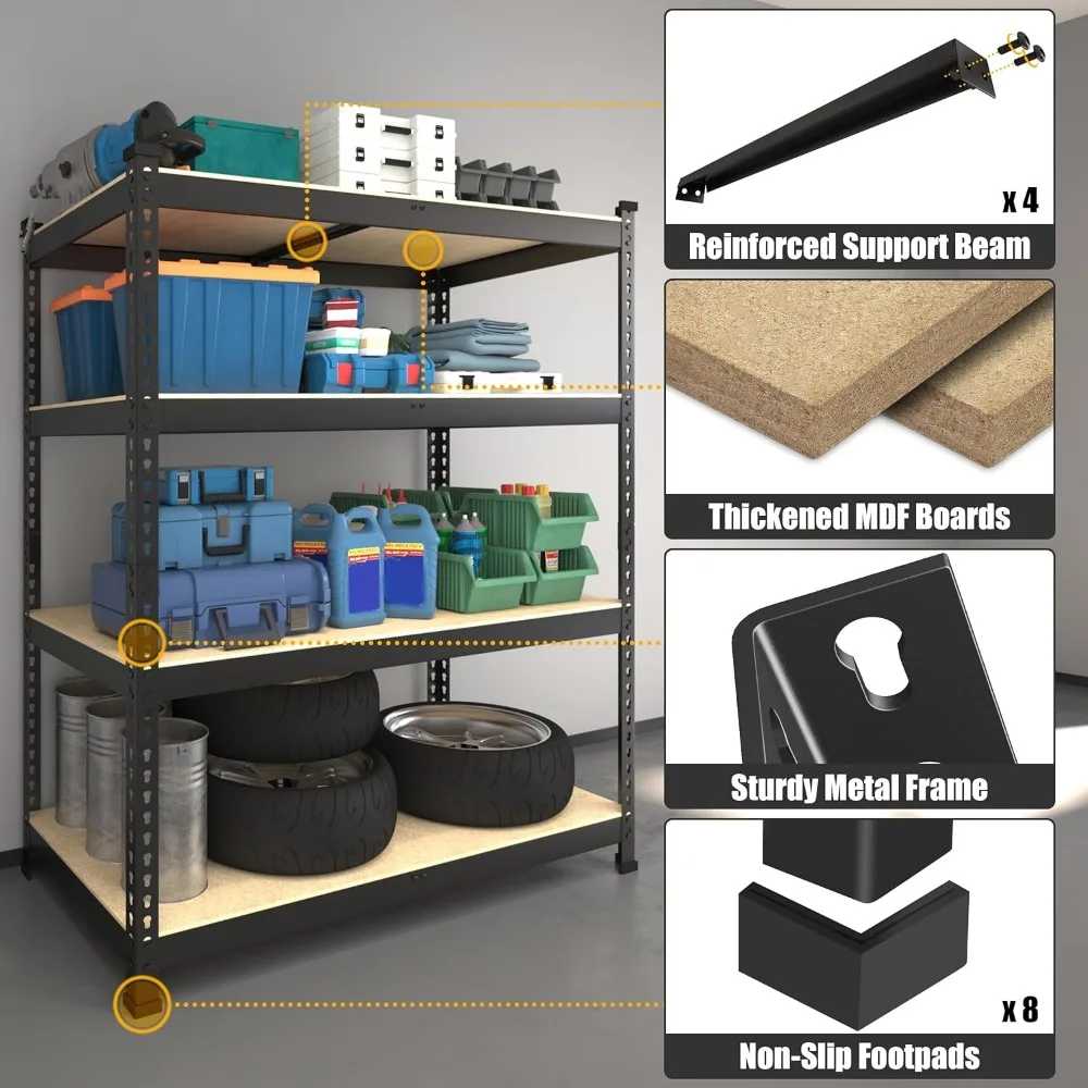 Étagères de rangement robustes 40" L x 20" P x 59" H, étagère de garage réglable à 4 niveaux, étagère de rangement en métal, support utilitaire