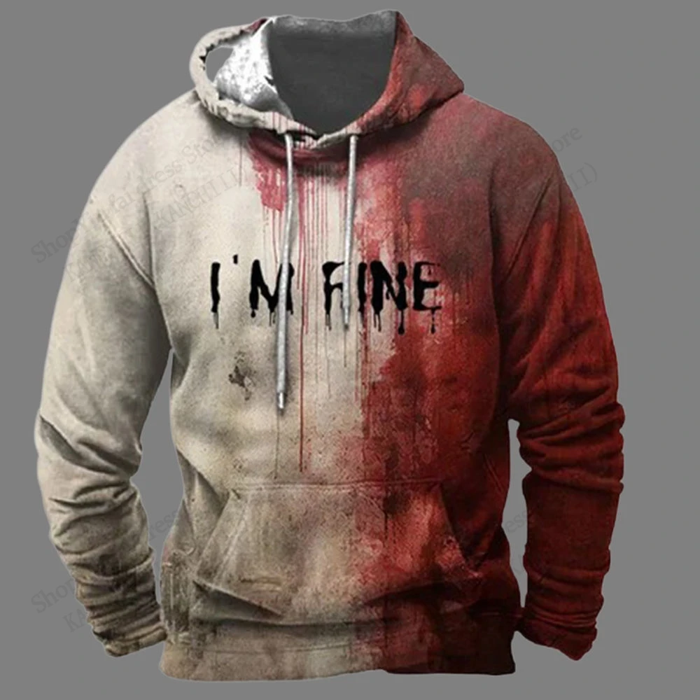 Halloween Blood Hoodie Sweatshirt I'M Fine Bloody 3d Print Hoodie Men Women Fashion Hip Hop Tracksuit Mens Clothing Sudaderas