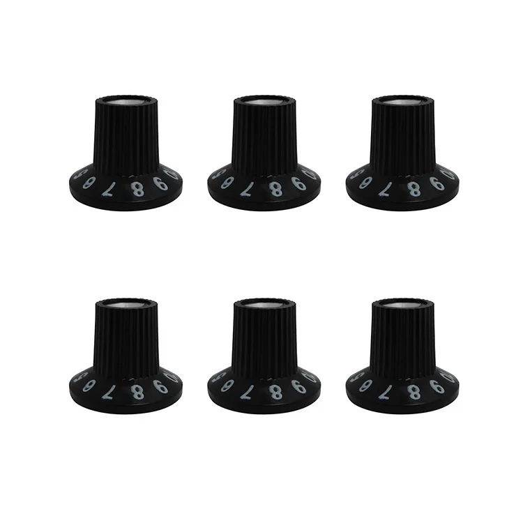 Boutons de commande d\'ampli de guitare, 6 pièces, noir et argent, tonalité de Volume, convient aux ailes, Pots d\'arbre de 6mm, amplificateurs,