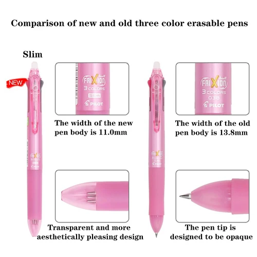Imagen 2 del producto Pluma de Frixion Pilot de Japón, bolígrafo de Gel borrable 3 en 1, 3 colores, 0,5mm/0,38mm, LKFB-60EF, portalápices delgado, papelería para volver a la escuela